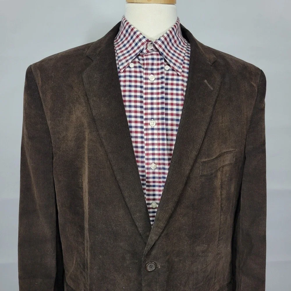 Pronto Uomo Men's Sport Coat Blazer Two Button Brown Corduroy‎ Cotton Sz 48XL